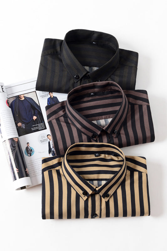 Camisa Manga Larga a Rayas Slim Fit Estilo Japonés para Hombre - Image 2