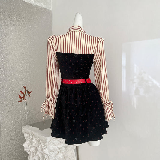 Vestido Bodycon Y2K Polka Dot con Paneles de Terciopelo - Image 2