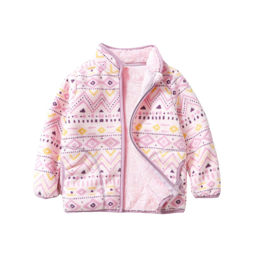 Chaqueta Casual para Niñas con Rayas Geométricas y Forro de Terciopelo - Image 2