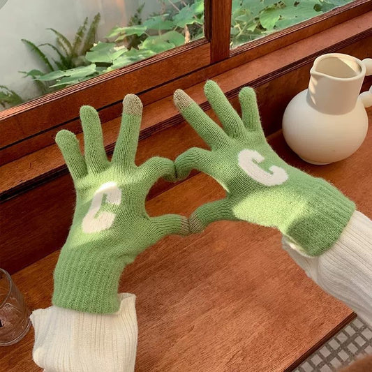 Guantes Tejidos de Lana Gruesa Letra C en Colores Pastel - Cálidos y Adorables - Image 2
