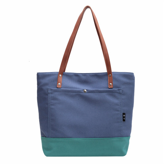 Bolsa de Hombro Estilo Asiático con Contraste de Colores - Gran Capacidad para Compras y Trabajo - Image 2