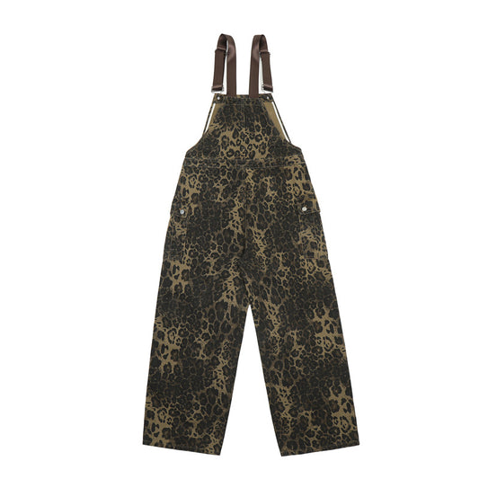 Overol Denim Estampado Leopardo Vintage Unisex con Tirantes - Image 2