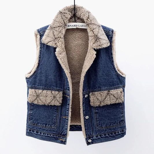 Chaleco Acolchado de Lana de Cordero y Algodón Denim para Mujer - Image 2