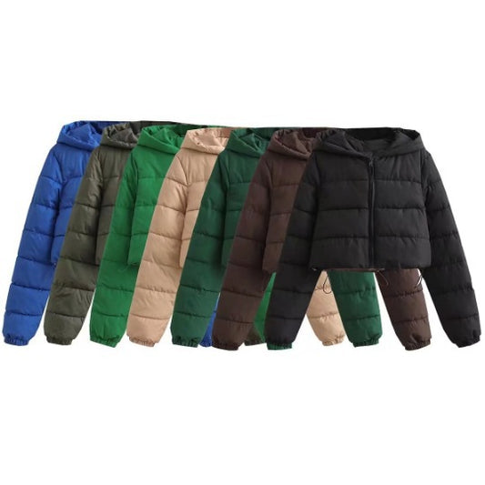 Chaqueta Puffer Corta Multicolor de Algodón con Capucha para Mujer - Image 2