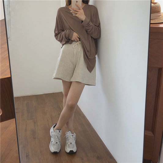 Shorts de Cintura Alta Tipo Waffle Algodón para Mujer - Pierna Ancha Estilo A-line - Image 2