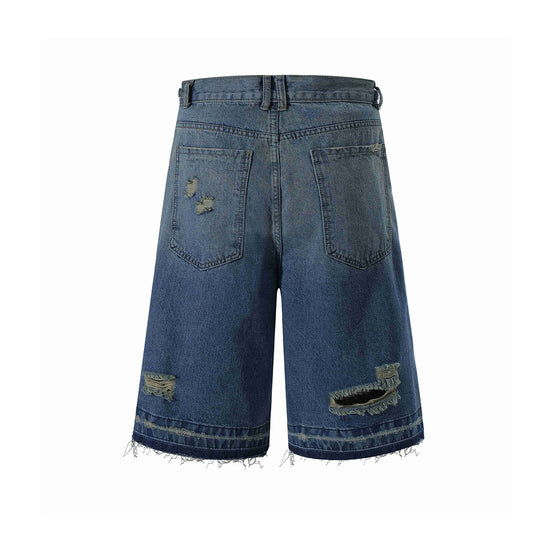 Shorts Vaquero Recto Desgastado con Roturas Retro para Hombre - Image 2