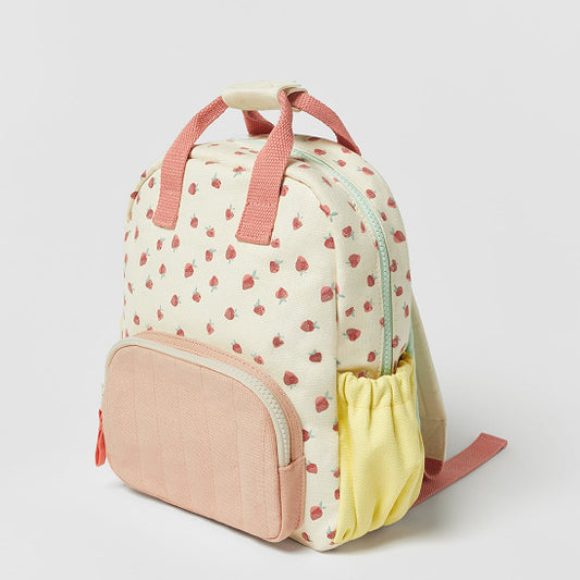Mochila Escolar Infantil de Lona Algodón con Estampado Fresa Multicolor - Image 2