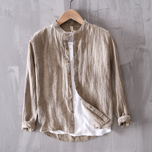 Cardigan de Lino para Hombre con Cuello Mao de Manga Larga - Image 2