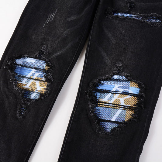 Jeans para Hombre con Parches de Letra Estilo Calle Americana - Image 2