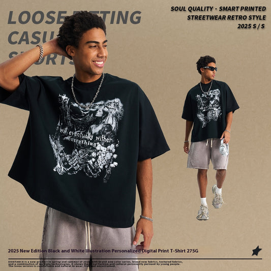 Playera Personalizada con Ilustración Masculina en Blanco y Negro - Image 2