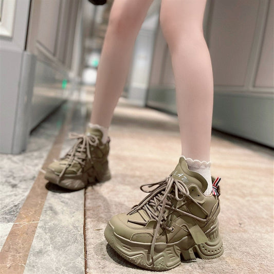Zapatos Deportivos Casuales para Mujer con Cordones de Cuero y Suela Gruesa Acolchada - Image 2
