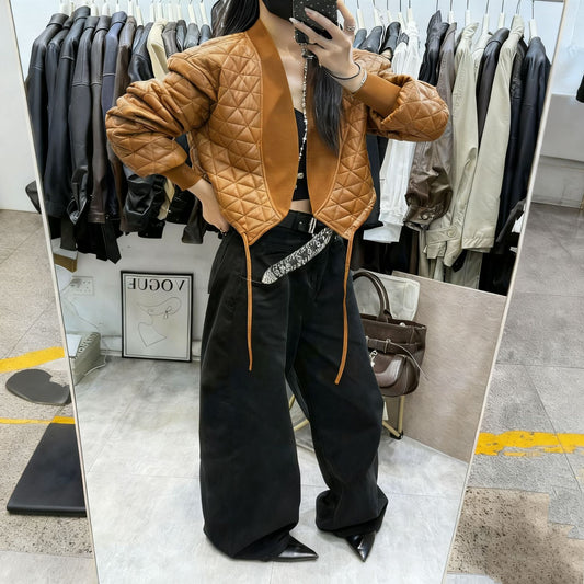 Chaqueta de Cuero PU Acolchada a Cuadros - Estilo Desenfadado y Cálido - Image 2