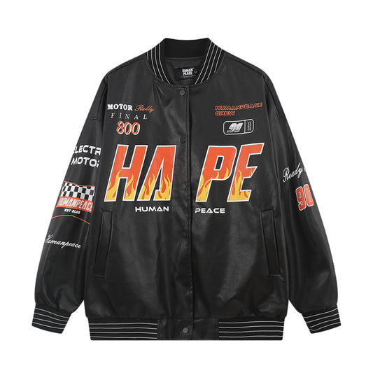 Chaqueta de Cuero PU para Motociclista con Costuras y Estampado - Image 2