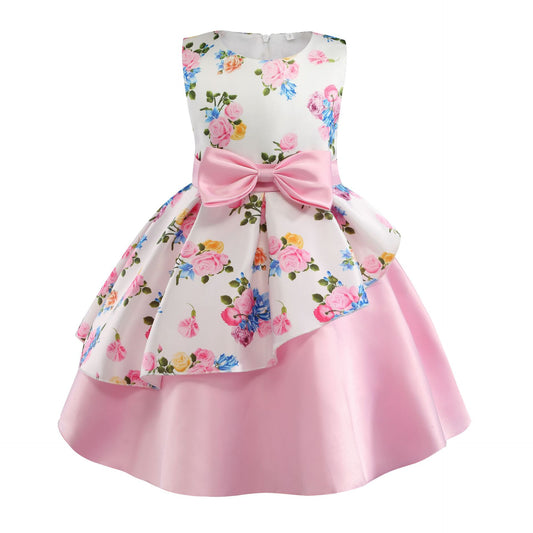 Vestido Infantil con Estampado Irregular y Lazo Festivo - Image 2