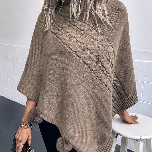 Capa Poncho de Invierno con Bola de Pelaje Estilo Europeo - Image 2