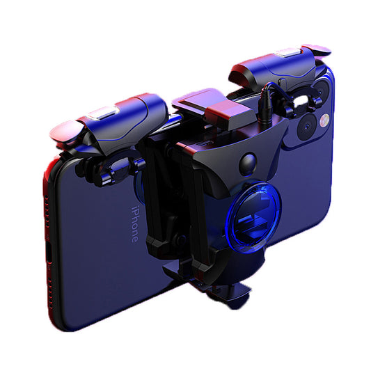 Black mobile gamepad controller with a central blue sphere and side trigger buttons for smartphone gaming. - Image 2