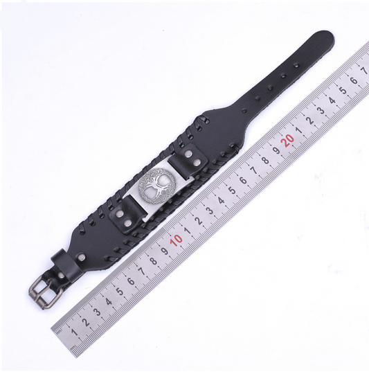 Pulsera de Cuero Ancha para Hombre - Brazalete Punk con Cuerda Trenzada y Aleación - Image 2