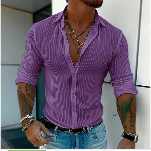 Cardigan Rayado Versátil para Hombre - Manga Larga - Image 2