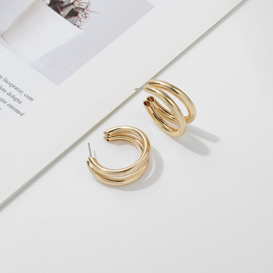 Aretes Dobles en Forma de C - Metal Elegante - Image 2