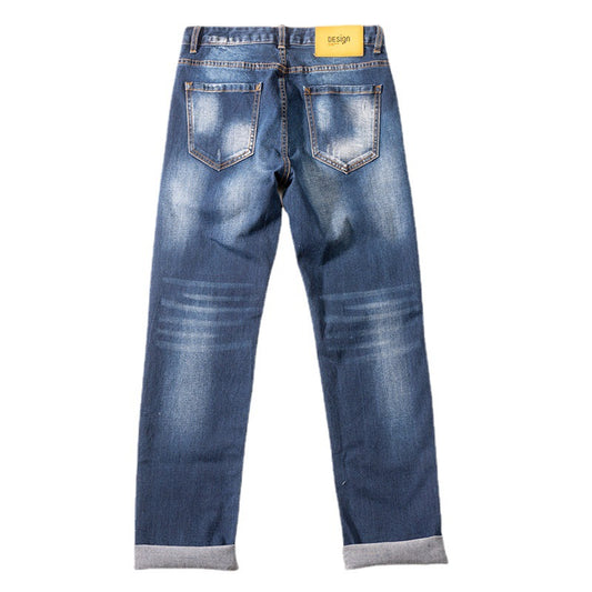Pantalones Rectos Largos para Hombre con Detalles Deshilachados en Blanco - Image 2