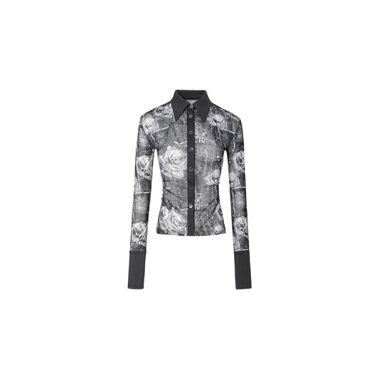 Blusa Plisada con Malla Estampada y Cintura Ajustable - Image 2