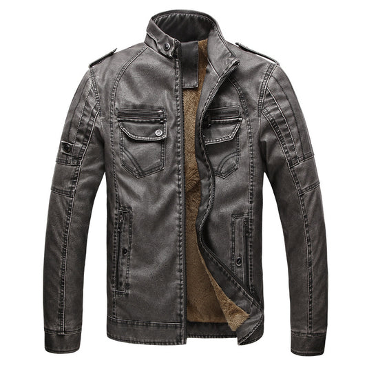 Chaqueta de Cuero Retro con Terciopelo Lavado - Image 2