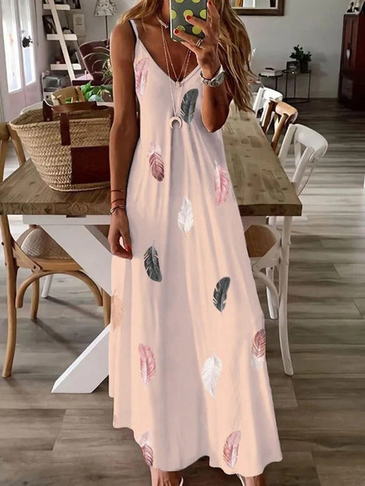 Vestido Suelto Escotado sin Mangas con Estampado de Plumas - Image 2