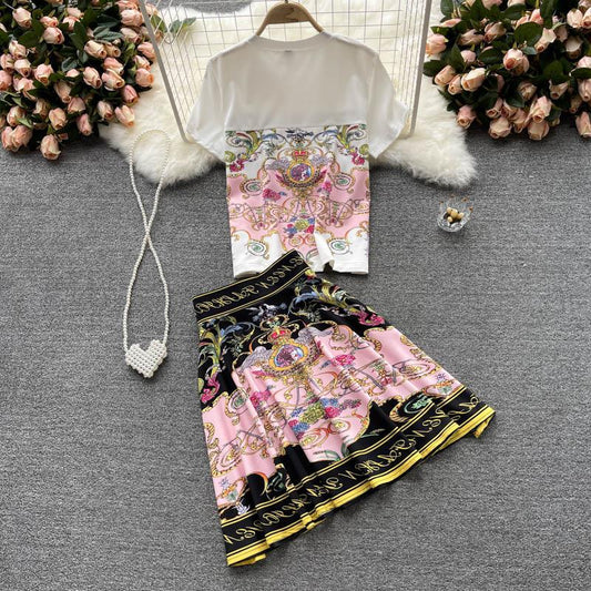 Conjunto de Dos Piezas: Blusa Estampada y Falda Corta para Mujer - Image 2