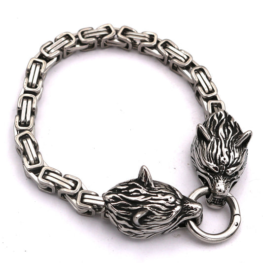 Pulsera de Acero Titanio con Dije Cabeza de Lobo para Hombre - Image 2