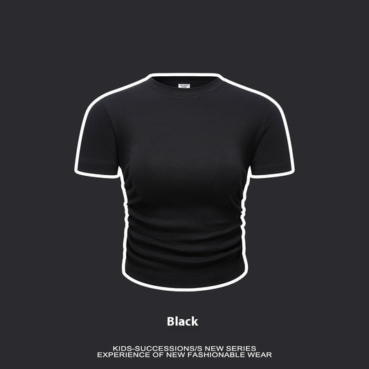 Blusa Escolar Niña Cintura Plisada Manga Corta Color Sólido - Image 2