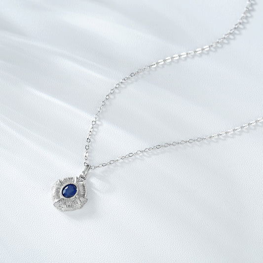 Collar Colgante de Zafiro Retro en Plata S925 - Cadena de Estilo Clásico - Image 2