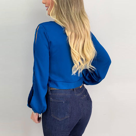 Blusa de Encaje Calado Azul para Mujer - Image 2