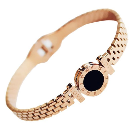 Pulsera Brazalete Números Romanos Oro Rosa Acero Inoxidable para Parejas - Image 2