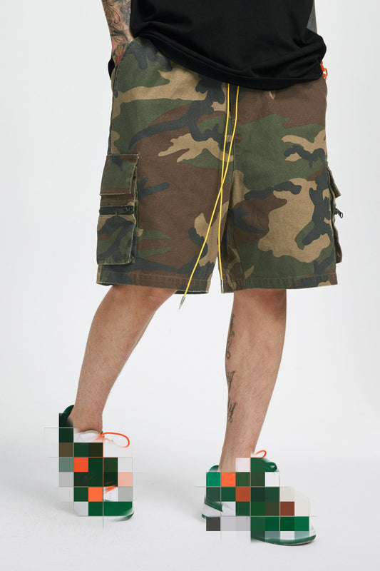 Shorts Cargo Camuflaje Vintage con Cierre - Estilo Casual Moderno para Hombre - Image 2