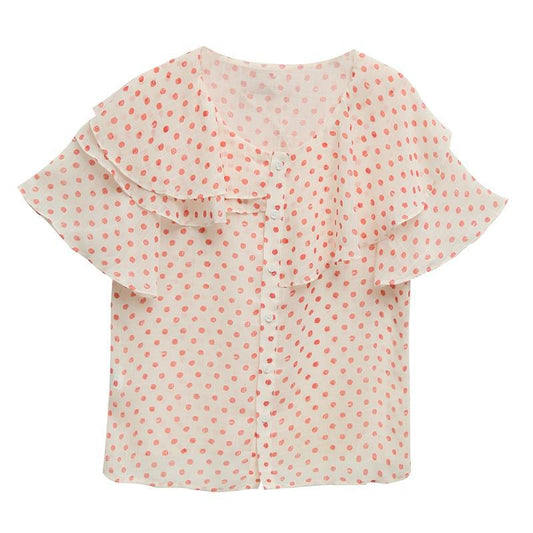 Blusa Retro de Verano con Volantes y Lunares en Chifón - Image 2