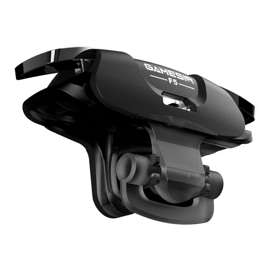 Black F5 game controller for mobile phones with two silver trigger buttons and a green indicator light. - Image 2