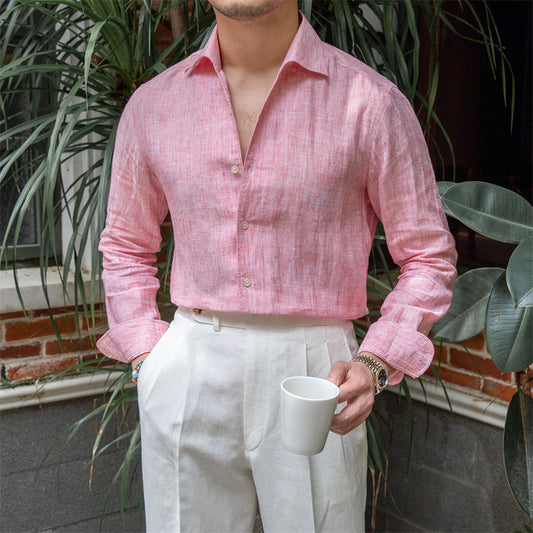 Camisa de Lino Lavado con Cuello y Mangas Largas - Image 2