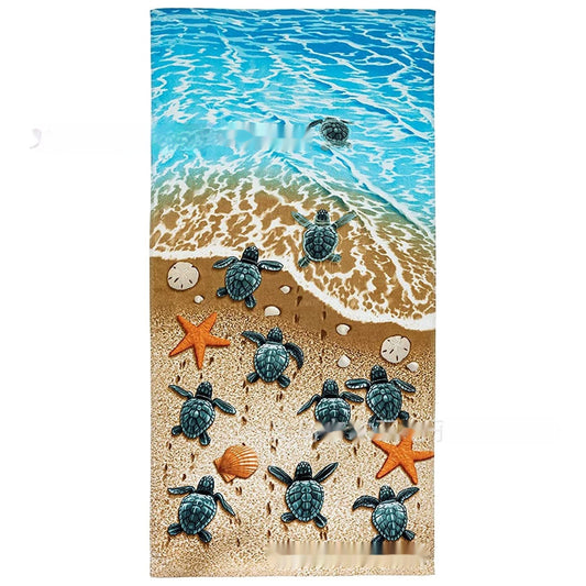 Toalla de Playa Tropical con Patrón de Tortugas y Vida Marina - Image 2