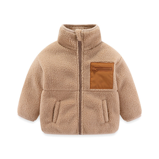 Abrigo de Lana de Cordero Gruesa para Niño con Cuello de Pie Multicolor - Image 2
