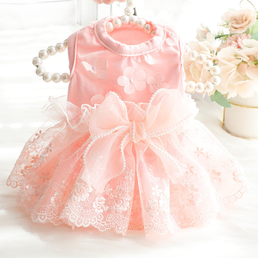 Vestido Princesa Delgado para Perro con Flores y Volantes Esponjosos - Image 2