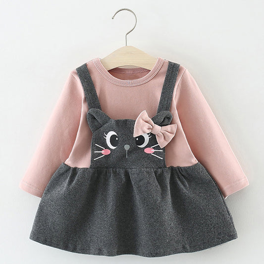 Vestido Bebé Manga Larga con Estampado de Gato con Moño - Image 2