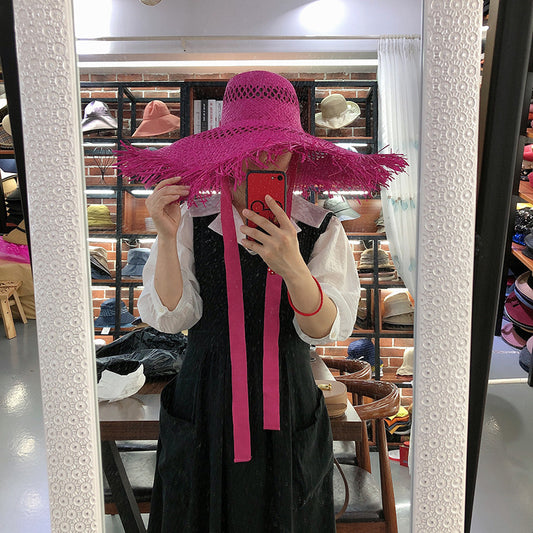 Sombrero de Rafia con Ala Ancha y Borlas Coloridas - Protección Solar Elegante - Image 2