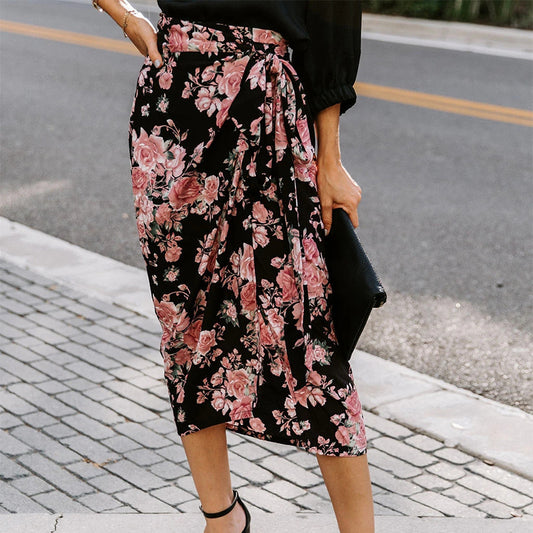 Falda Estampada para Mujer con Cortes Laterales y Tirantes Irregulares - Image 2