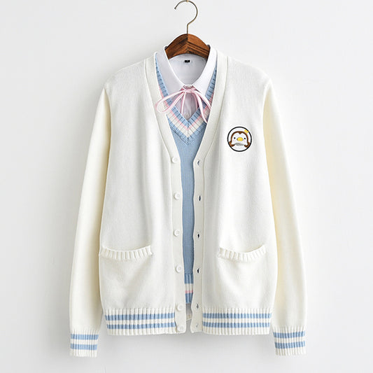 Sudadera Universitaria Pingüino Bordado Estilo Japonés Hermana Suave - Image 2