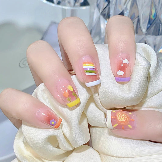 Uñas Postizas con Degradado Color Block - Set de 24 Piezas para un Look Sofisticado - Image 2