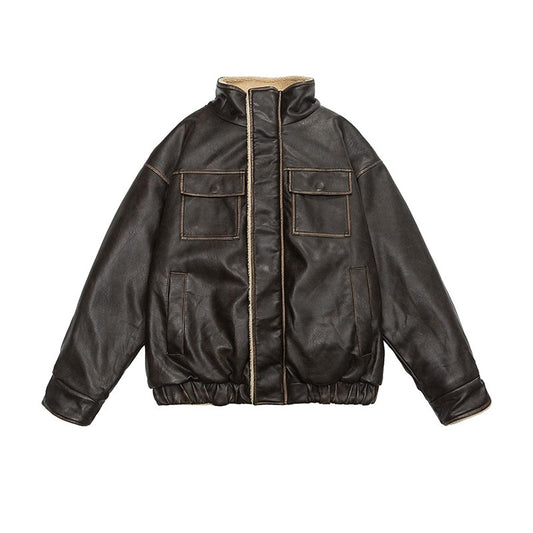 Chaqueta Retro Americana de Cuero y Pelaje - Image 2