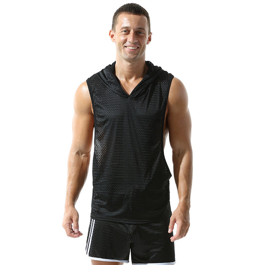 Chaleco Deportivo Mesh Capucha Hombre - Diseño Sólido - Image 2