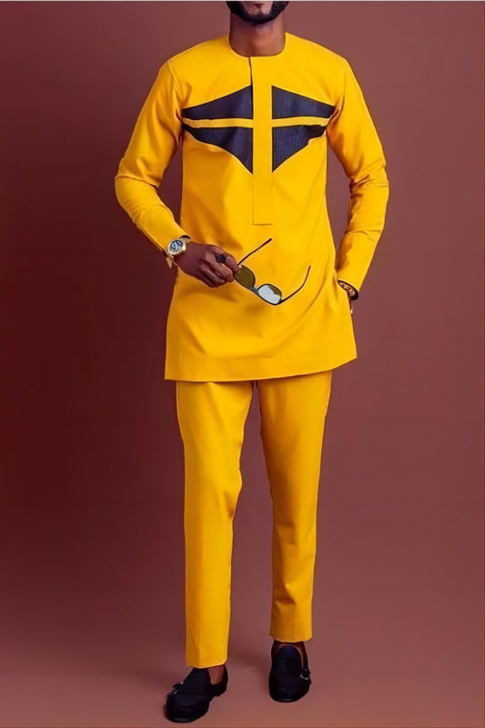 Traje Casual Étnico Africano Amarillo - Conjunto 2 Piezas Camisa y Pantalón - Image 2