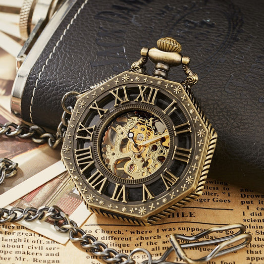 Reloj de Bolsillo Mecánico Octagonal Tallado Estilo Roma Vintage - Image 2