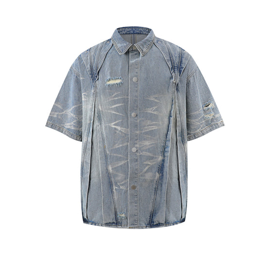Conjunto de Camisa Vaquera Workwear Desgastada con Estilo Urbano - Image 2